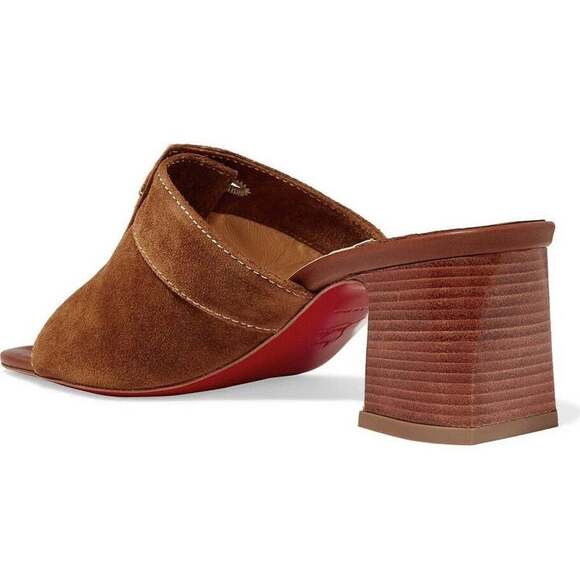 Christian Louboutin Dechirago 55 Safari Brown Suede Mule Block Heel Sandal 35 - Picture 10 of 12